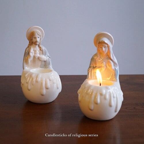 17cm Jesus Nativity Scene Figures Ceramics White Candlestick Craft Home Aesthetic Room Decoration Creativity Christmas Gifts