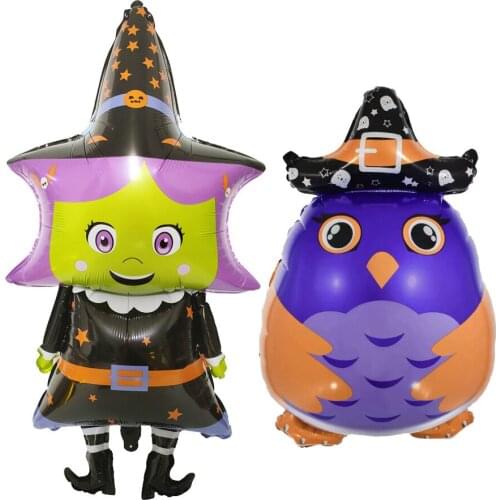 2pcs/lot Cartoon Comic Witch Owl Trick or Treat Balloons DIY Aluminium Foil Ballons Halloween Party Home Hotel Bar Decor
