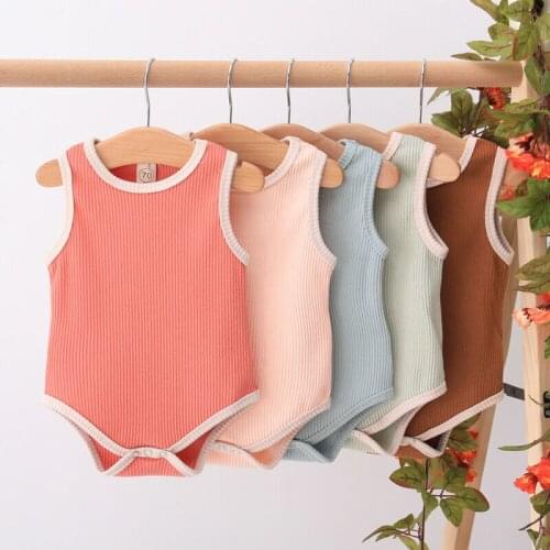 2020 Baby Summer Clothing Infant Baby Boy Girl Clothes Sleeveless Jumpsuit Ribbed Bodysuit Solid Outfit 3-24M