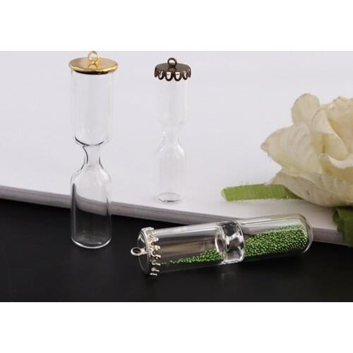 4 pieces Hourglass Shaped Small Glass Bottle Mini Sandy Clock Glass Vial Pendant Necklace Charms Pendant