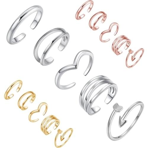 5pcs/set Creative Fashion Opening Adjustable Toe Rings Women Girls Summer Beach Vacation Foot Jewelry