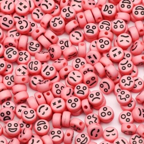 7*4mm Pink Mixed Emoticons Acrylic Beads Round Flat Smiley Loose Spacer Beads For Jewelry Making Hnadmade Diy Bracelet Necklace