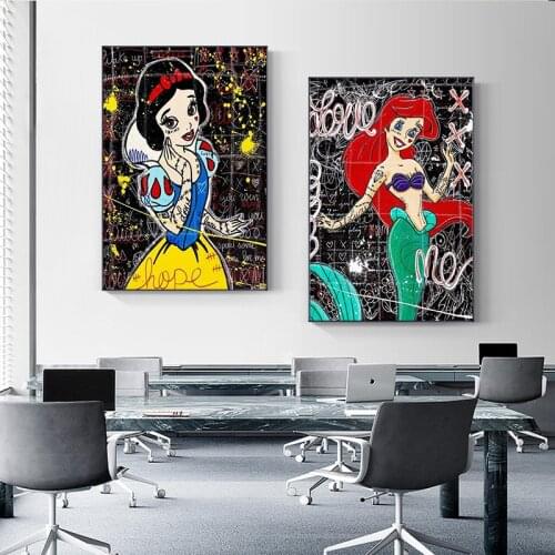 Abstract Graffiti Art Disney Princess Poster And Print Snow White Canvas Painting Cinderella Mermaid Girls Room Home Decoration