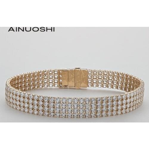 AINUOSHI 14K Yellow Gold 2.1mm Round Cut 3.993CTTW SONA Diamond Tennis Bracelet for Women 4 Row Luxury Bracelet Jewelry 7"