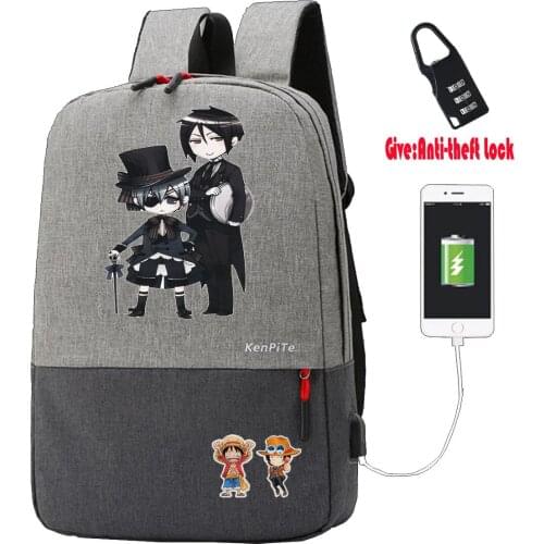 Anime Black Butler kuroshits Backpack teenagers Anti-theft USB Charging Knapsack UNISEX Laptop Travel backpack student book Bags