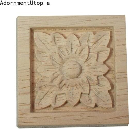 Floral Wood Carved Decal Corner Appliques Frame Wall Furniture Woodcarving Decorative Wooden Figurines Crafts Home Statues