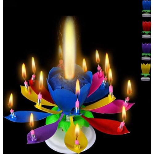 1pc Birthday Cake Music Candles Lotus Flower Christmas Festival Decorative Music Wedding Birthday Party Home Decoration