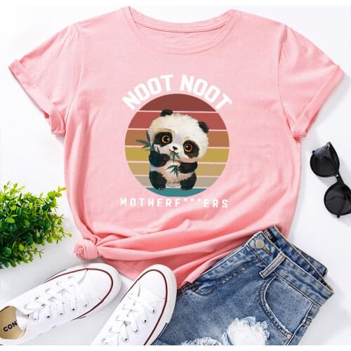 Funny Cute Animal Panda Bear Shirt Women Short Sleeve Summer Cotton T-Shirt Graphic Tee Shirt Top Animals Lover Gift Zoo Tees