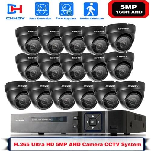 H.265 8CH 16CH 5MP AHD DVR Kit CCTV System 16pcs 5MP 2592*1944P HD Outdoor Waterproof Dome Camera P2P Security Surveillance Set