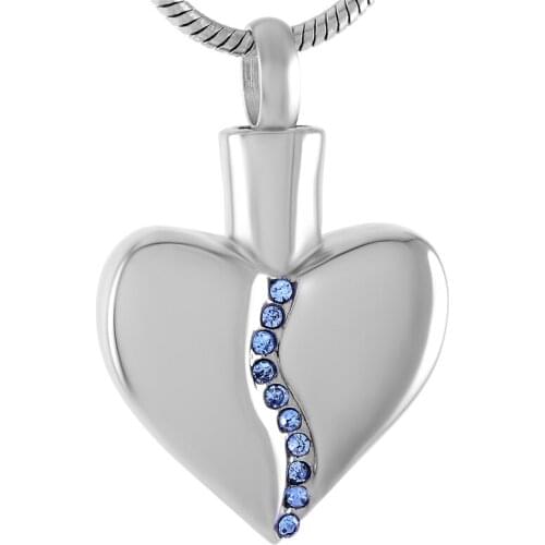 IJD9534 Shiny Pink Crystal in Heart Ash Memorial Jewelry 316L Stainless Steel Cremation Pendant Urn Necklace Casket Keepsake Urn