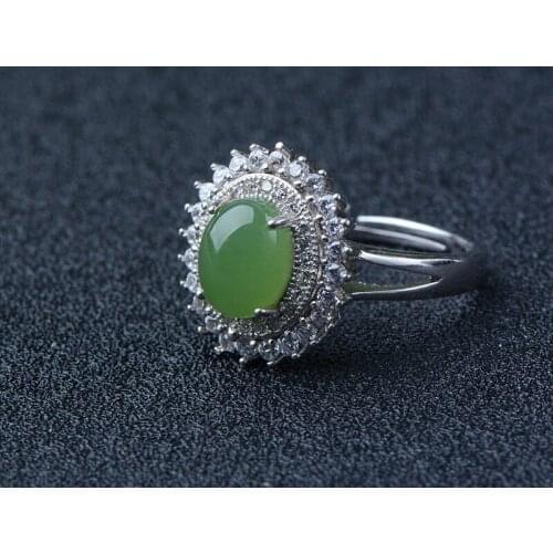 Natural green jade rings Jasper ring resizable with 925 sterling silver ring for women rings jade jewelry 925 ring