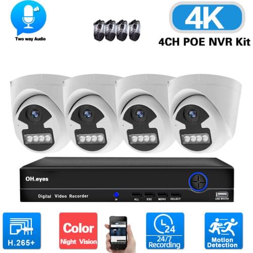 CCTV Camera Security System Kit POE NVR Set 4K Indoor Home IP Monitoring Camera Syetem Set Color Night Vision Surveillance Kit