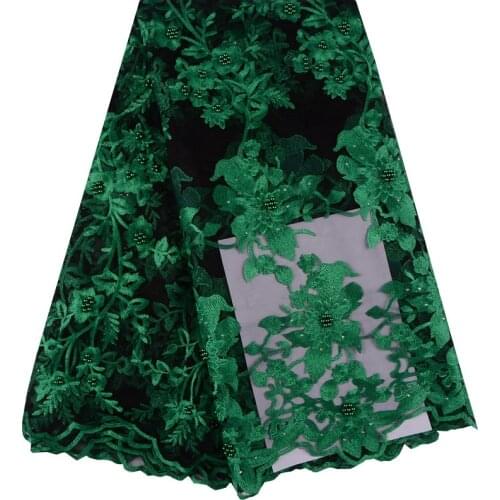 Fashion Embroidery African Bridal French Lace Fabric For Nigerian Party Tulle French Lace Fabric With Plenty Beaded F1014