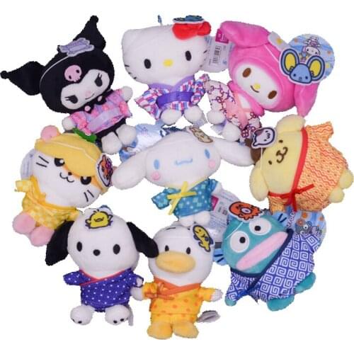 Cartoon Stuffed Plush Animals Cinnamoroll Kuromi Melody Pochacco Purin Dog Anime Kawaii Cute Soft Plushie Doll Kid Toy Gift 11cm