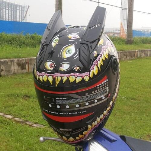 Man or Womens animal horns helmet High quality vintage helmet Malushun big eyes motorcycle helmet Mens full face helmet