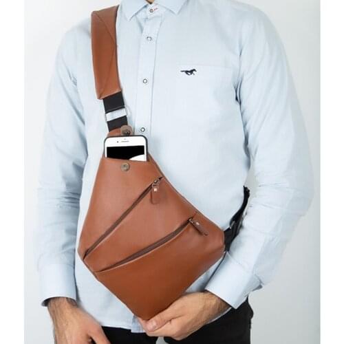 Lederax Anti-Theft Washed Leather Sling Shoulder Crossbody Bag Chest Bag Slim Backpack Multipurpose Daypack