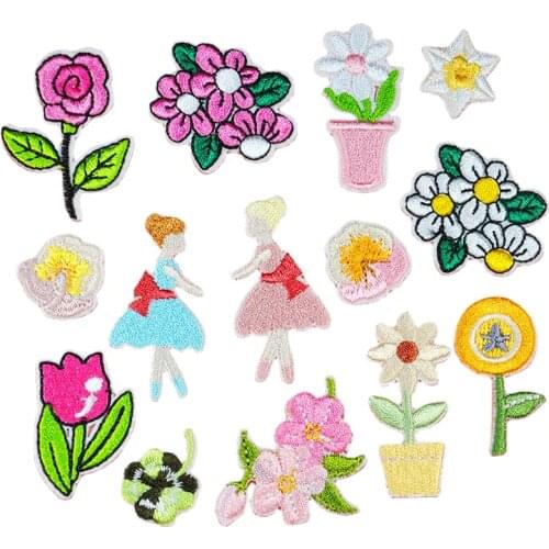 Rose Flowers Patches Clothing Embroidered Stripes Chrysanthemum Badges Iron on Transfer Daisy Appliques Stickers for Clothes