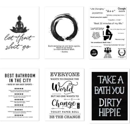 Funny Bathroom Sign Prints Wall Art Canvas Painting , Bathroom Quote Black White Wall Picture Poster Bathroom Toilet Wall Decor