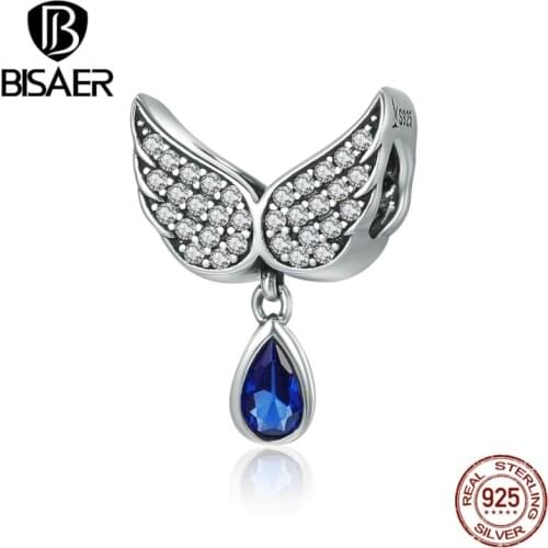 2019 New Genuine 100% 925 Sterling Silver Angel Wings Blue Rhythm Feather Bead Fit Original Charms Bracelet Jewelry Making