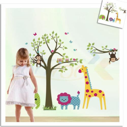 Monkey elephant lion zooyoo wall sticker for kids room zooyoo5071 decorative adesivo de parede removable pvc wall decal