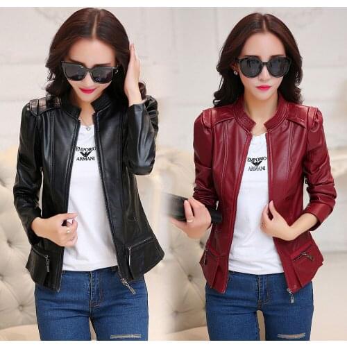 Autumn leather jacket women casual long sleeve faux short coat fashion mosaic plus size PU cheap bomber jacket femininas