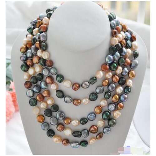 100 "10mm Black Coffee Pink Green Freshwater Baroque Pearl Necklace>>> women jewerly Free shipping