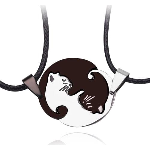 Wholesale stainless steel cat pendant necklace forming a circle two cats embracing lover gift set Valentines Day couple gift