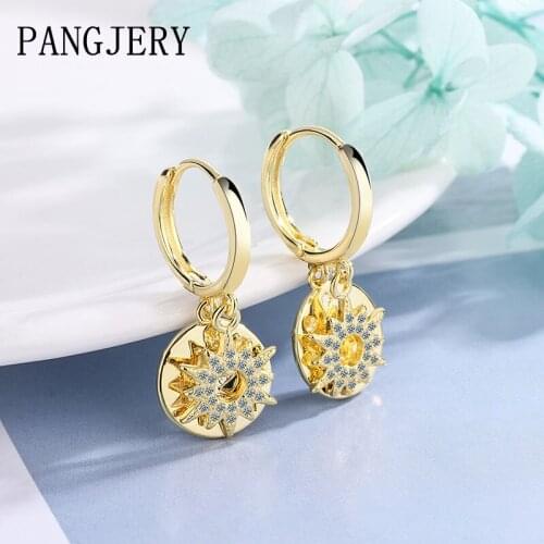 PANGJERY Prevent Allergy 925 Sterling Silver Dazzling Zircon Earrings for Women INS Fashion Sun Double Layer Party Jewelry Gifts