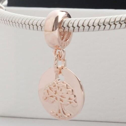 Authentic S925 Bead Rose Family Roots Pendant Charm for Women Bracelet Bangle Jewelry