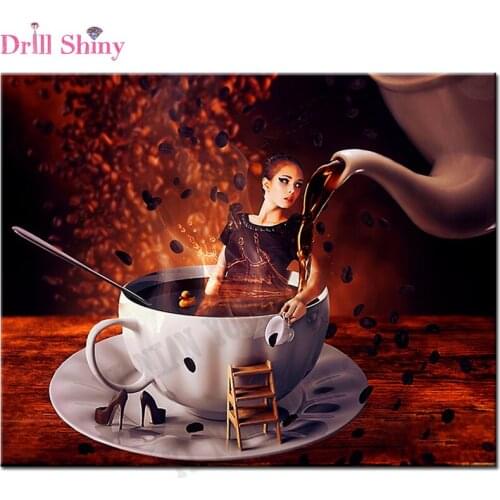 Full round 5D Diy Diamond Crafts Coffee Woman Cross Stitch Cartoon Diamond Set Diamond Embroidery Home Decor New Years products