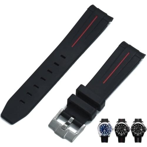 Curved End 20mm 21mm 22mm Silicone Watch Strap Black Red Blue White Rubber Watch Bands For Omega Watch AT150 SeaMaster 007