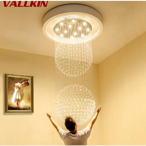 Luxury Villa Crystal Chandeliers Lighting Fixtures LED Indoor Pendant Lamp Modern Chandelier High Ceiling Cristal Hanging Lamps