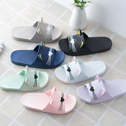 LCIZRONG 8 Colors Cartoon Cat Home Slippers Women 36-45 Size Cute Animal Slippers Unisex Non-slip Bathroom Slippers Mujer Summer