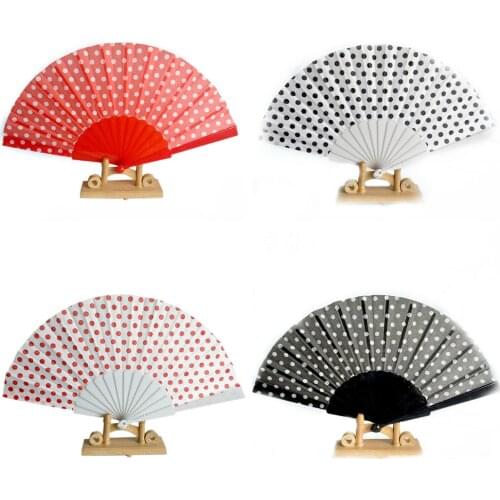 Japanese Cloth Folding Fan Classical Dance Fan Wave Dot Pattern Art Craft Fan Summer Cooling Fan For Home Decoration Dance Party