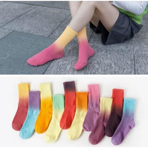 Hang Dye Gradient Harajuku Female Trend Personality Tube Socks Street Fashion Hot Sports Running Tie Dye Socks 10 Colors