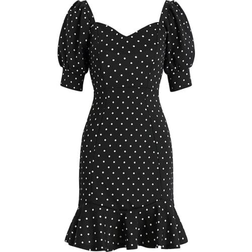 ZC3151 2021 Summer new women fashion trend temperament Sexy show thin V neck bubble short sleeve fishtail dress cheap wholesale