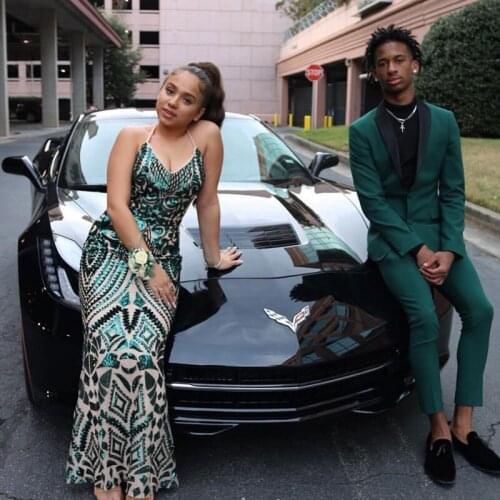 Green Men Suits Prom Suits Wedding Groom Tuxedos Slim Fit Terno Masculino 2Piece Coat Pants Black Shawl Lapel Costume Homme