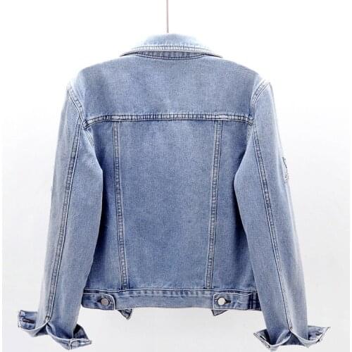 Spring New Diamonds Star Slim Fit Long Sleeve Denim Coat Women Vintage Fashion Single Breasted Jean Jacket Short Outwear Female