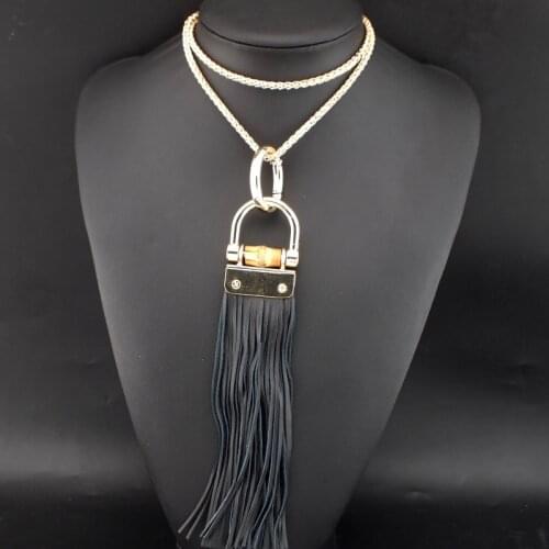 UKEN Bohemia Women Long Necklaces High Quality Alloy Real Leather Tassels Necklaces & Pendants Statement Jewelry N3119