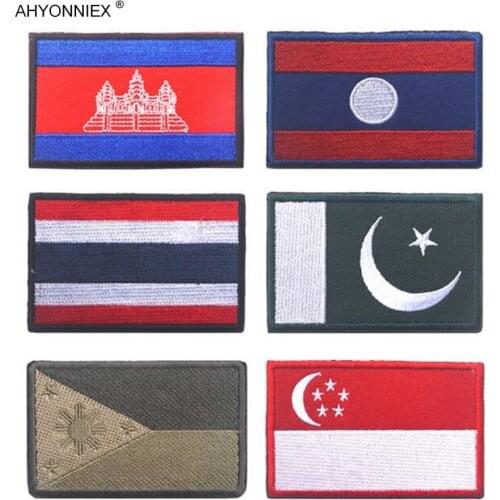 1PC Laos Pakistan Thailand Philippines Cambodia Singapore Japan Embroidered Badge Flag Patches for Clothes Backpack Sew On Patch