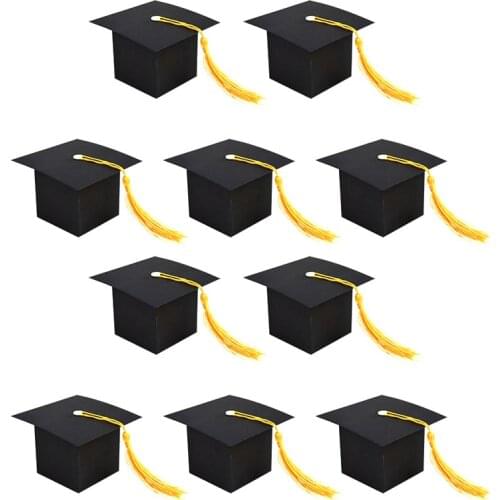 10Pcs Black Doctor Hat Cap Candy Box Graduation Celebration Party Decoration Supplies For Students Graduation Gifts Packing Box
