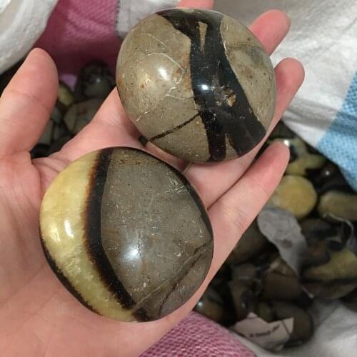 2pcs Natural Polished Septarium Quartz Mineral Palm Polished Stones