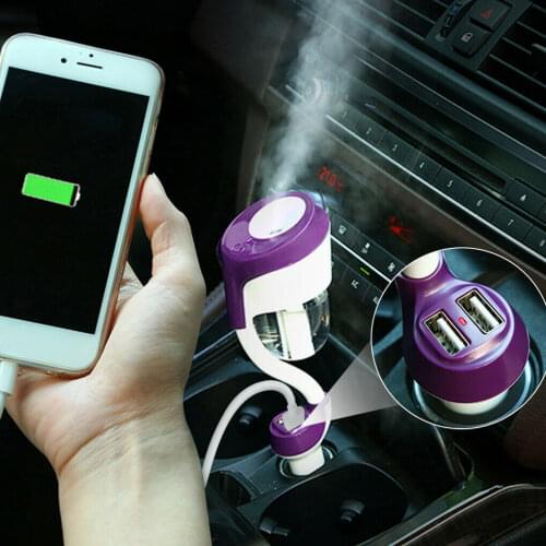 50ml Car Air Diffuser Dual USB Port Charging Adapter Vehicle Aroma Fragrance Humidifier Cigarette Lighter Fogger Mist Maker
