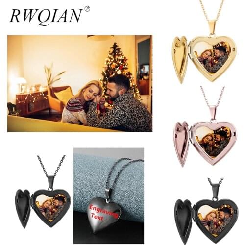 2020 Custom Family Photo Name Necklace Heart Locket Engraving Name Rose/ Gold/Black Necklaces For Women Men Choker Neck Jewelry