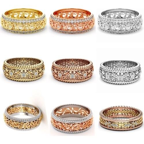 BAOSHINA Golden Silver Color Two-Tone Creative Pattern Hollow Engraving Ring For Women Anniversary Party Jewelry Accessories