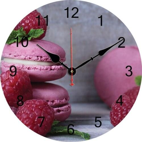 Watch Wall Clock Pink Cake Strawberry Design Dessert Wooden Wall Clock Pu Arabca Cafe Decorative Home Room Silent Wall Clocks