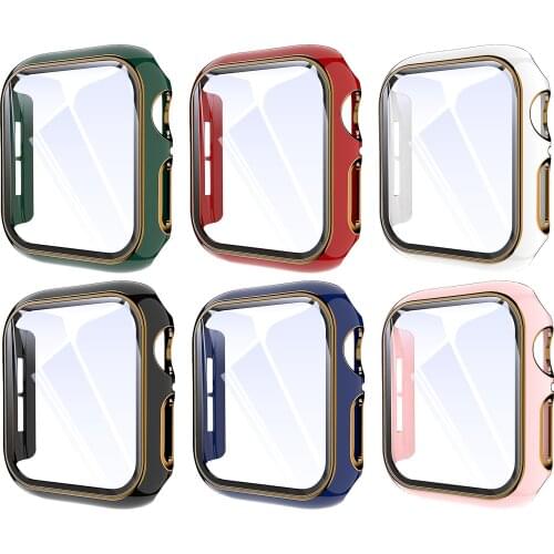 PC+Tempered Glass film iWatch Matte Materail Tempered Glass Hard Case For Apple Watch 6 5 4 3 For iWatch SE 42mm 38mm 40mm 44mm