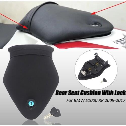 Black PU Leather Motorcycle Rear Passenger Seat Back Pad With Key Lock Kits For BMW S1000RR S1000 RR 2014 2015 2016 2017 Models