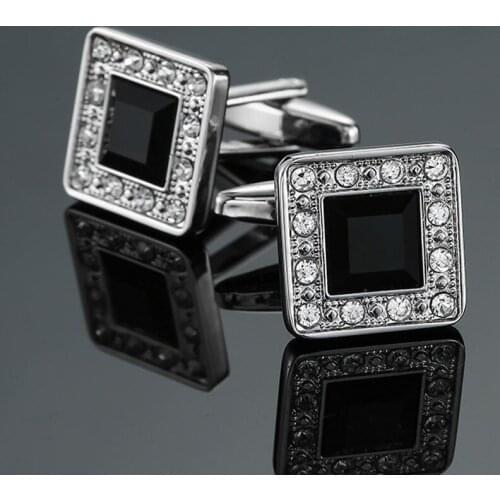 Black crystal Cufflinks brand new jewelry high quality square Cufflinks mens wedding shirt suit pin badge button gift