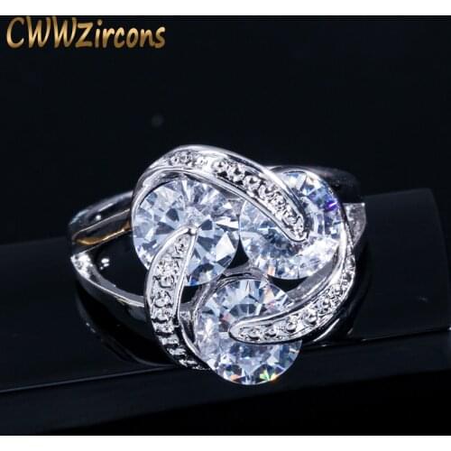 CWWZircons Trendy Design White Gold Color Revolving Shape Cubic Zirconia Big Carat Engagement Rings For Women 2020 R078